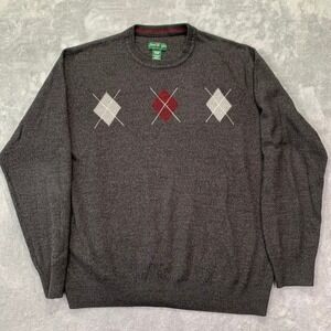 Retro Argyle Knit Sweater Gray Red Diamond Pattern Preppy Golfcore Pullover XL